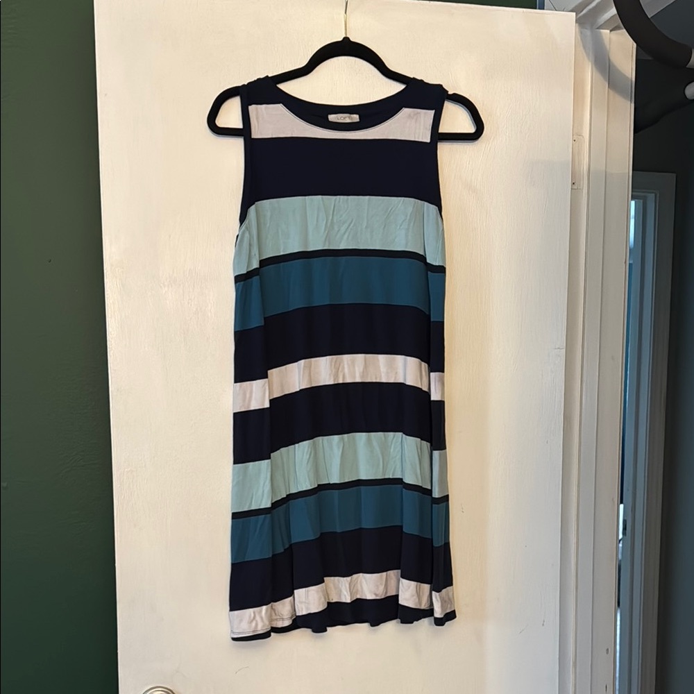 Striped Sleeveless Dress in Navy and Aqua